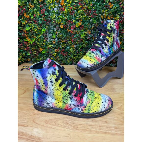 Dr Martens Hackney Airwair Paint Splatter Boots Shoes Multicolor Womens 8 Doc - Picture 2 of 10